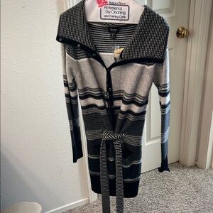 Ella Moss 100% Cashmere Black and Gray Striped Cardigan - Size M